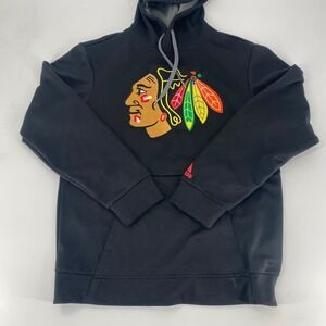 Adidas‎ Chicago Blackhawks Hockey Logo Hoodie Black Men's Athletic Pullover
